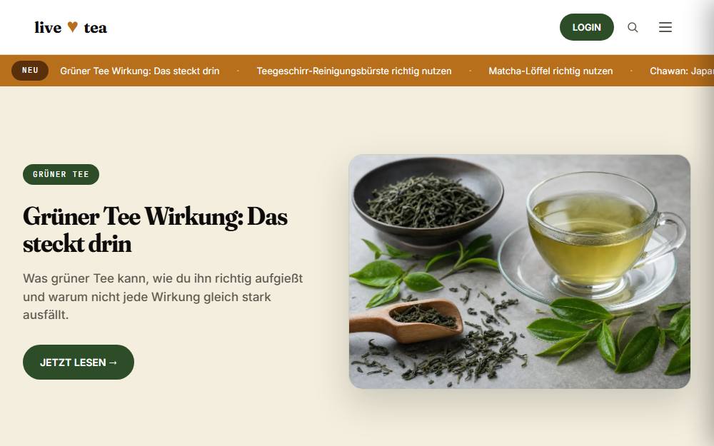 Screenshot der Website liveoftea