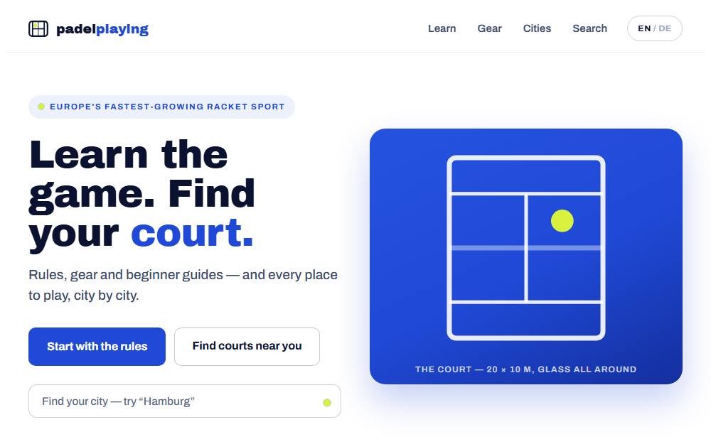 Screenshot der Website padelplaying