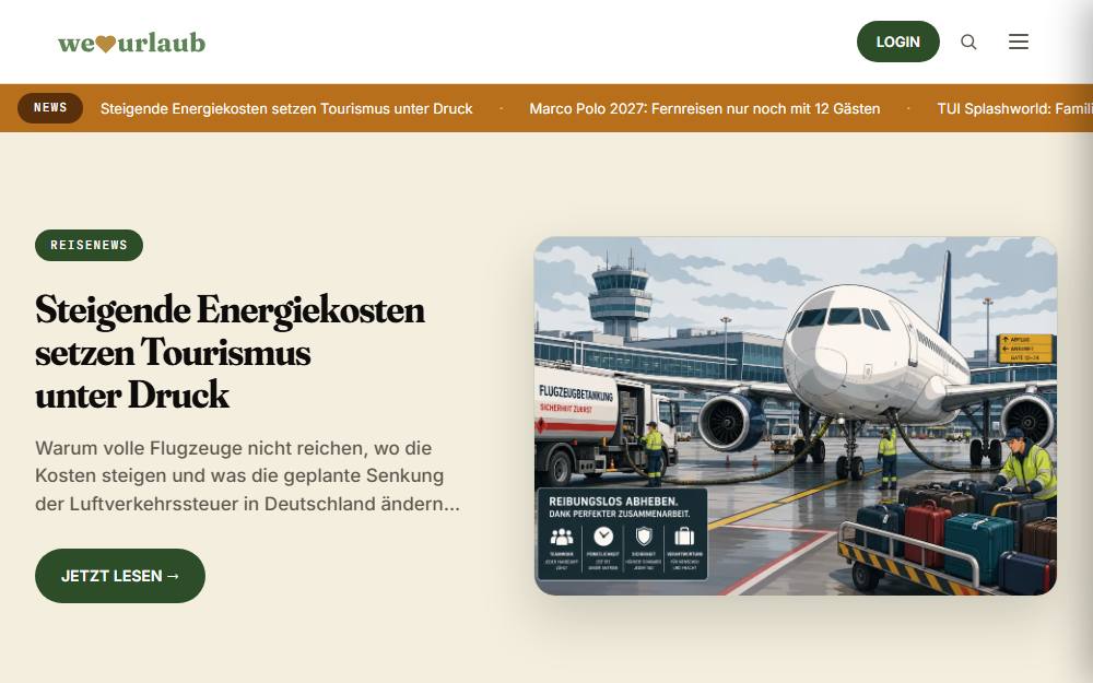 Screenshot der Website weloveurlaub