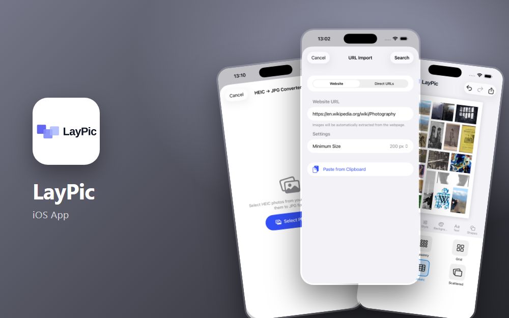 Screenshot of the website LayPic for iOS