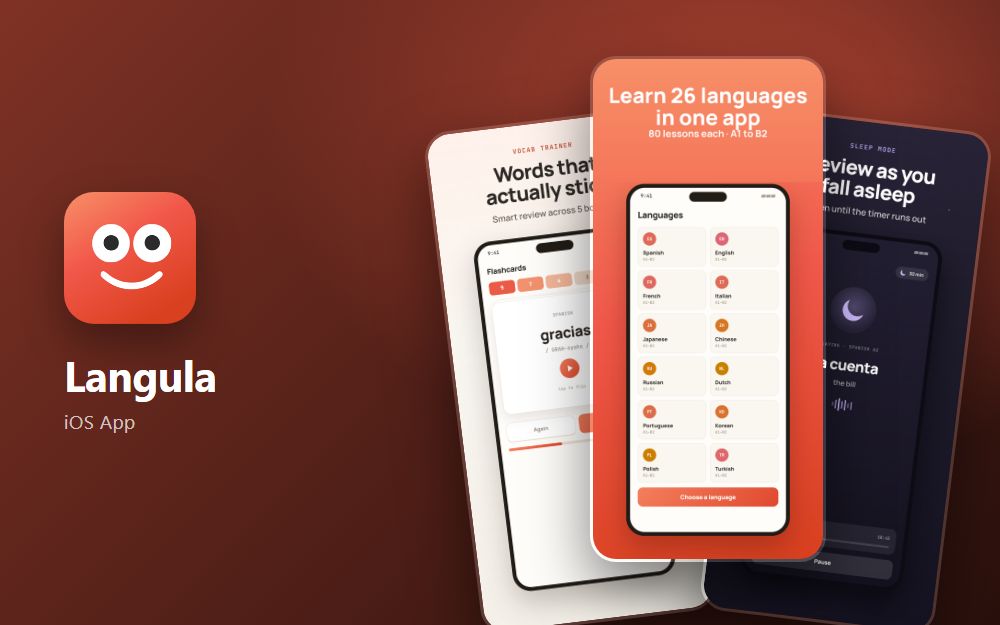 Screenshot of the website Langula for iOS