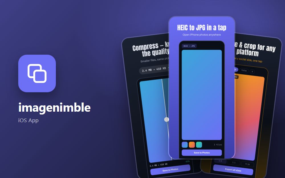 Screenshot of the website imagenimble for iOS