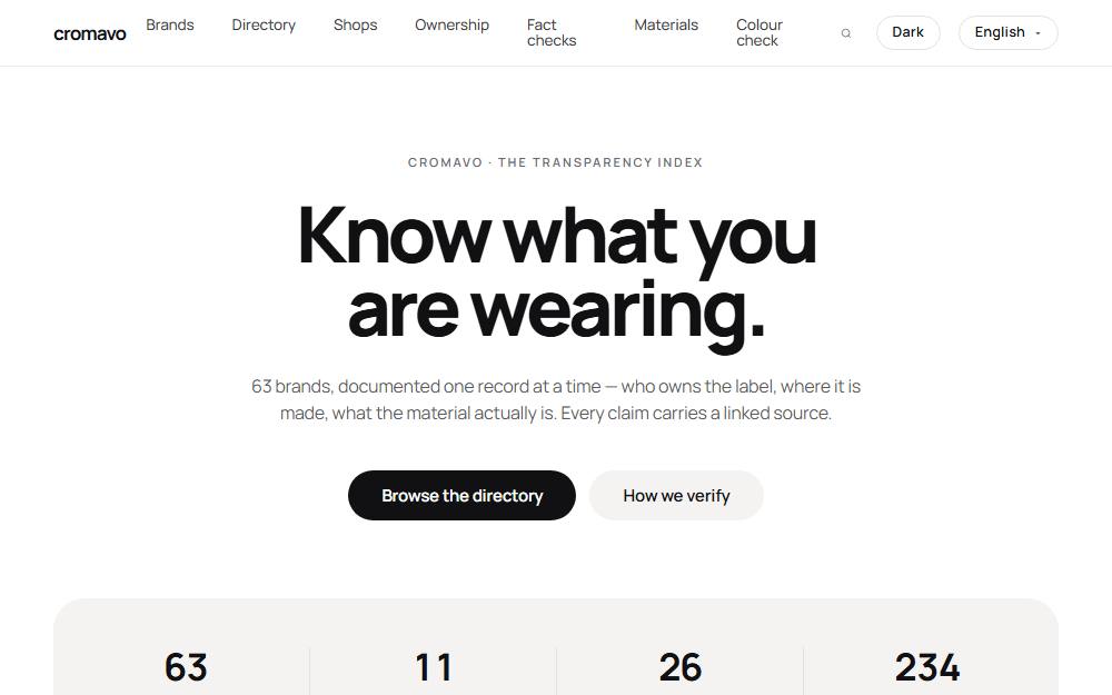 Screenshot der Startseite von cromavo, Markenportal