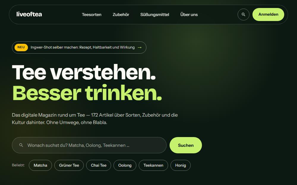 Screenshot of the website liveoftea