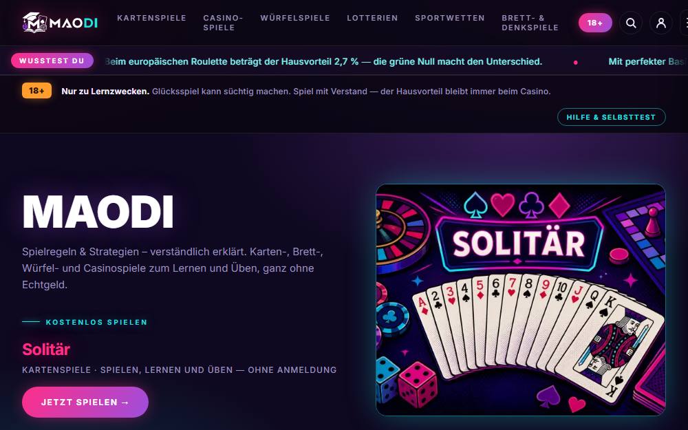 Screenshot der Startseite von maodi, Magazin