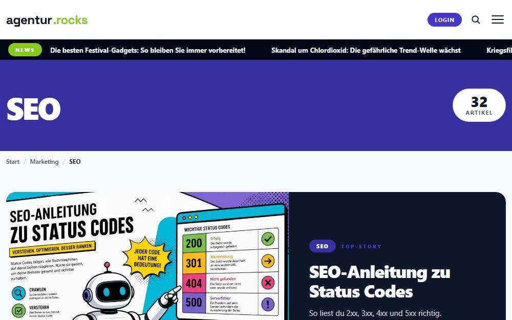 Screenshot agentur.rocks/marketing/seo-suchmaschinenoptimierung am Desktop