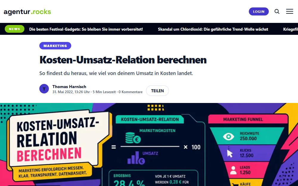 Screenshot agentur.rocks/kosten-umsatz-relation