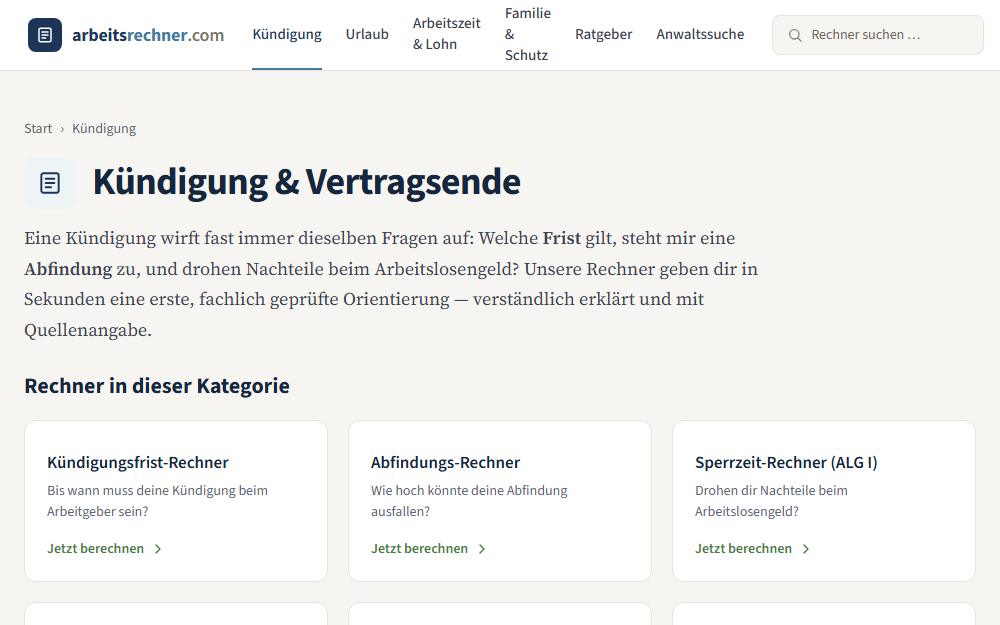 Screenshot arbeitsrechner.com/kuendigung