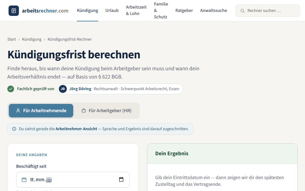 Screenshot arbeitsrechner.com/kuendigungsfrist-rechner am Desktop