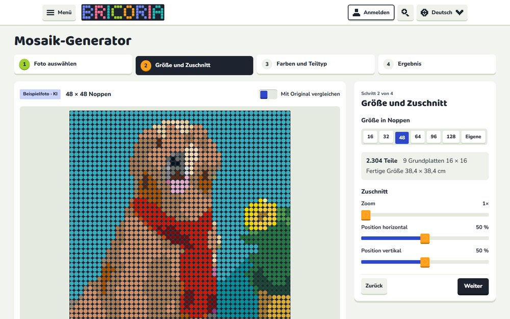 Screenshot bricoria.app/de/mosaik-generator