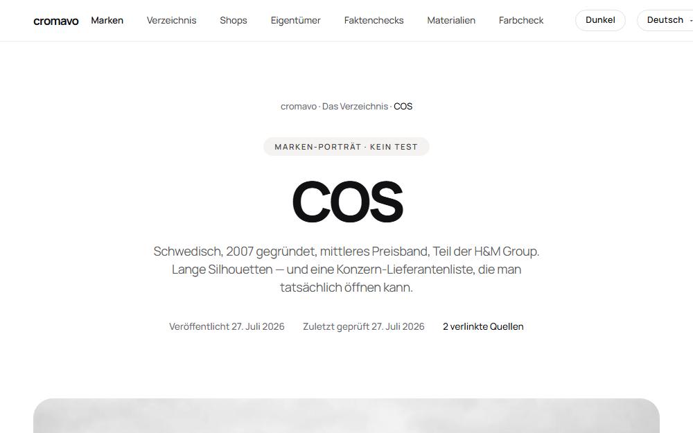 Screenshot cromavo.com/de/cos-marke