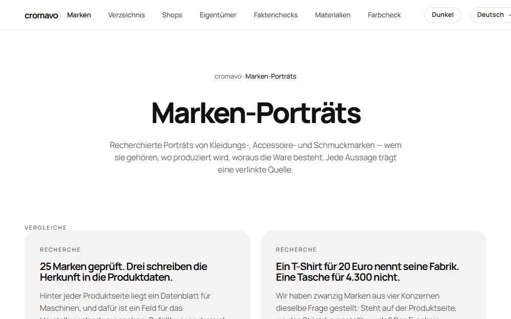 Screenshot cromavo.com/de/marken am Desktop