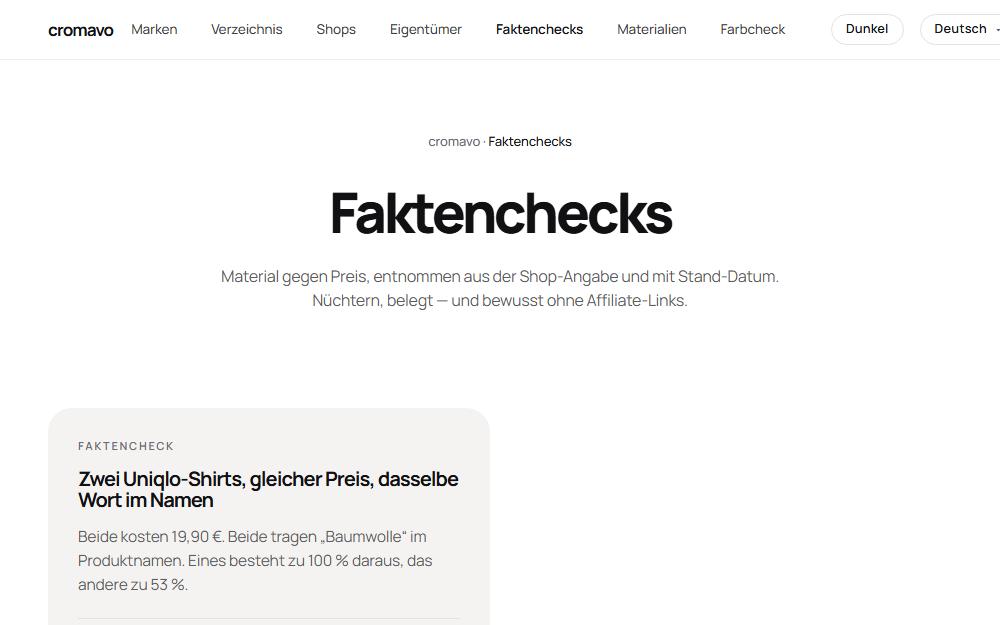 Screenshot cromavo.com/de/faktenchecks