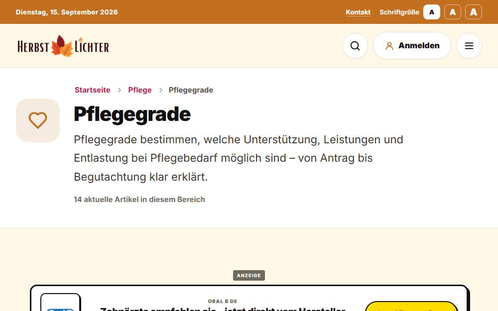 Screenshot herbstlichter.de/pflege/pflegegrade am Desktop