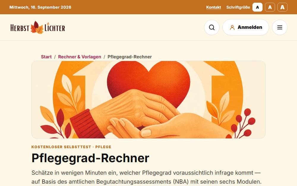 Screenshot herbstlichter.de/tools/pflegegrad-rechner