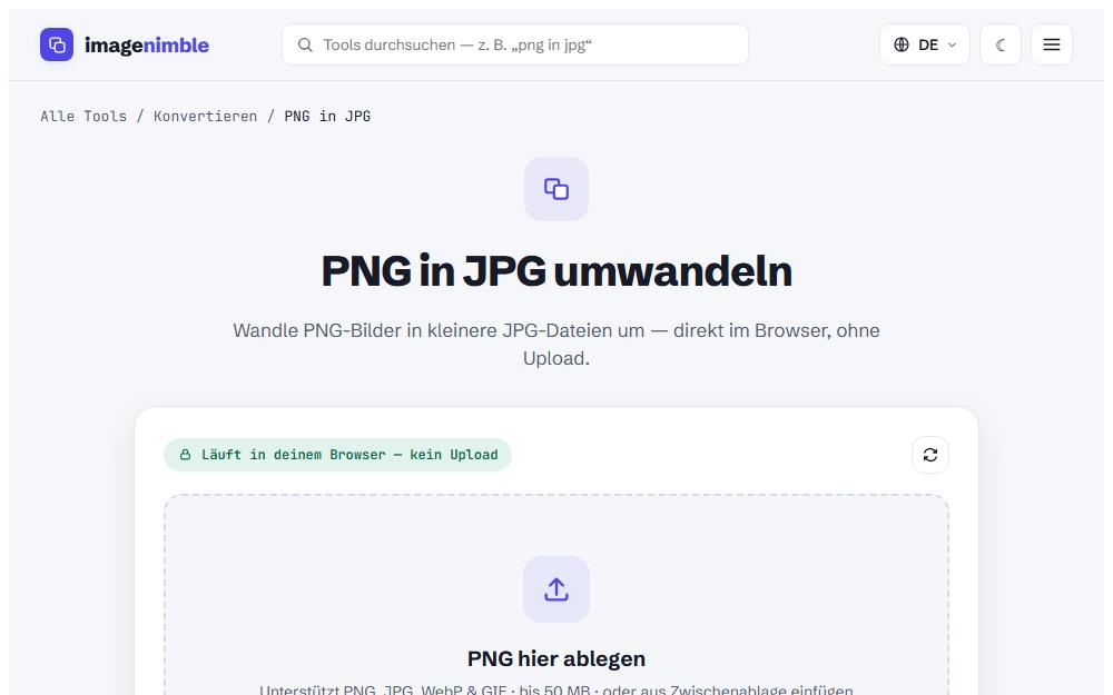 Screenshot imagenimble.com/de/png-in-jpg