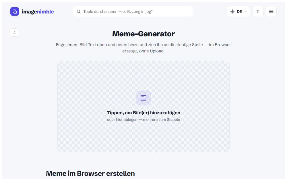 Screenshot imagenimble.com/de/meme-generator