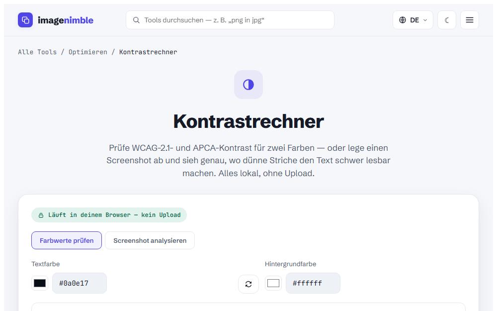 Screenshot imagenimble.com/de/kontrast-pruefen