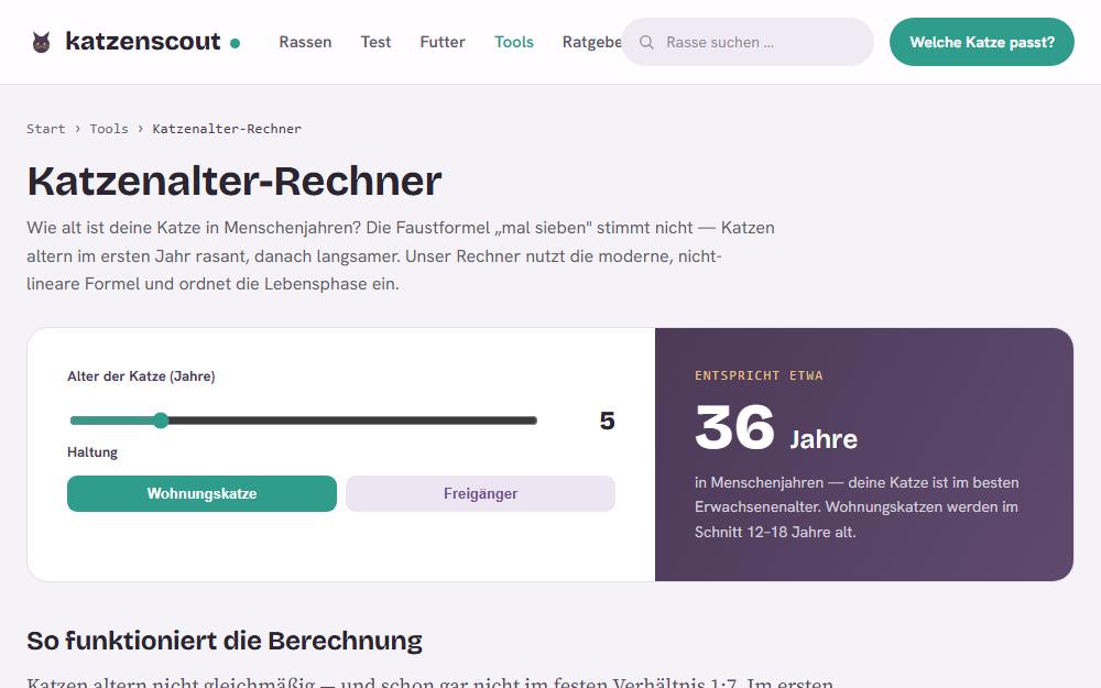 Screenshot katzenscout.de/katzenalter-rechner