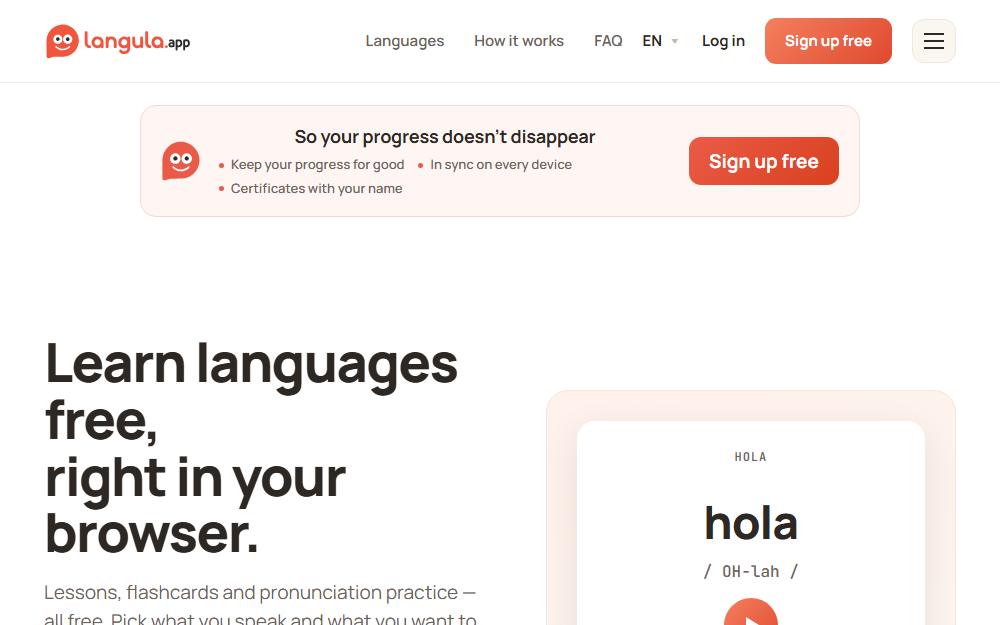 Screenshot langula.app/en/