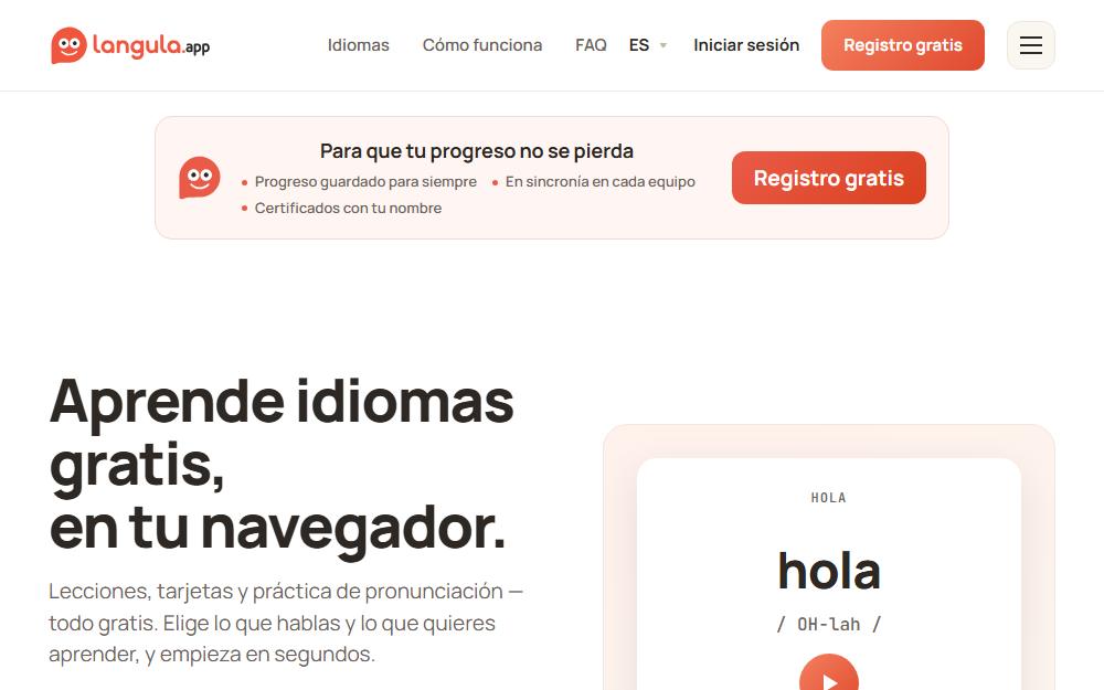 Screenshot langula.app/es/