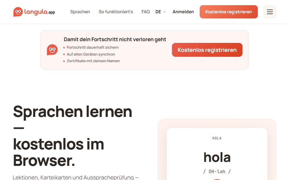Screenshot langula.app/de/ am Desktop