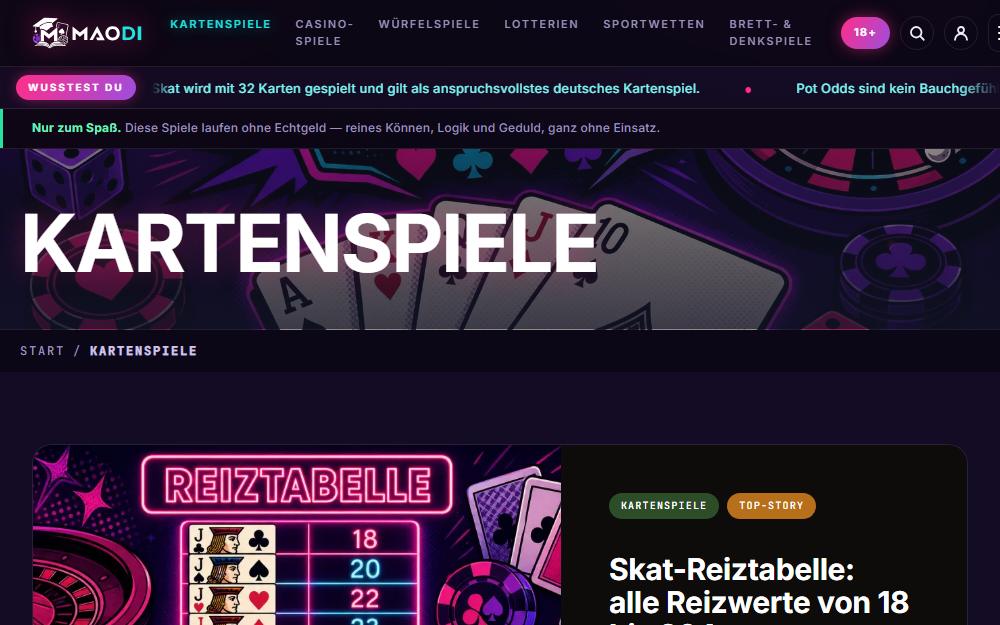 Screenshot maodi.de/kartenspiele