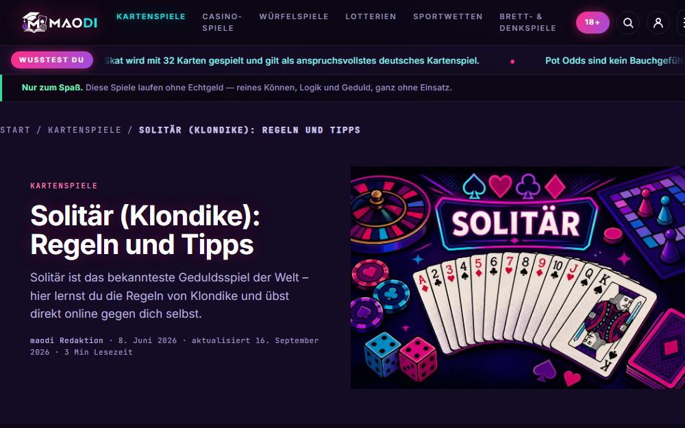 Screenshot maodi.de/kartenspiele/solitaer