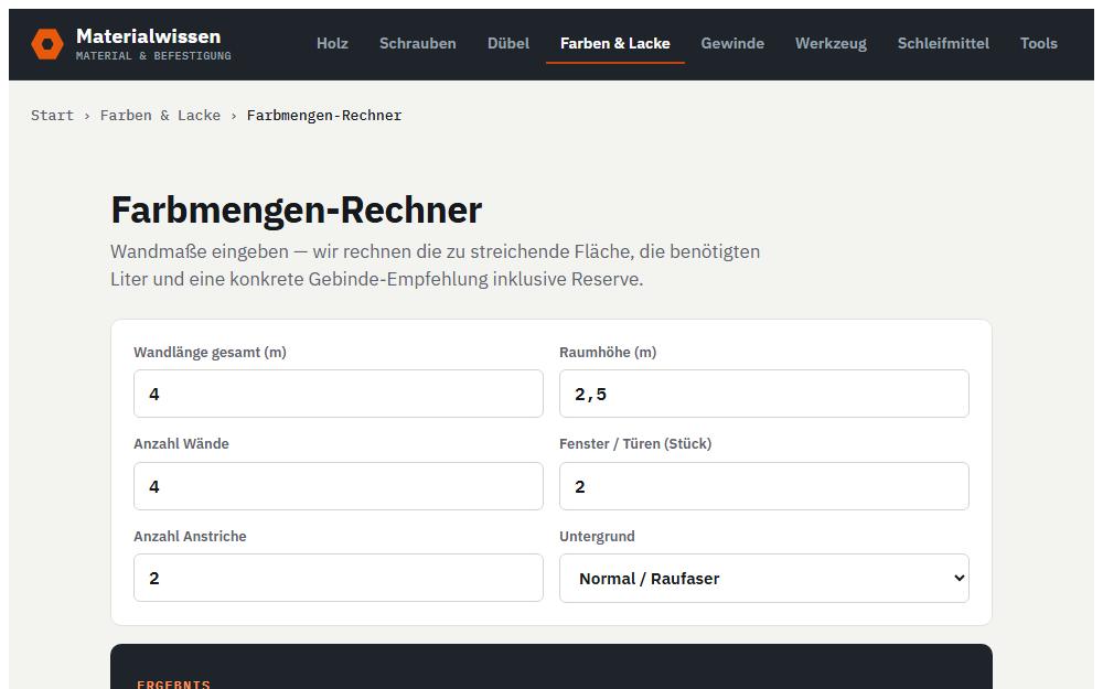 Screenshot materialwissen.de/farbmengen-rechner
