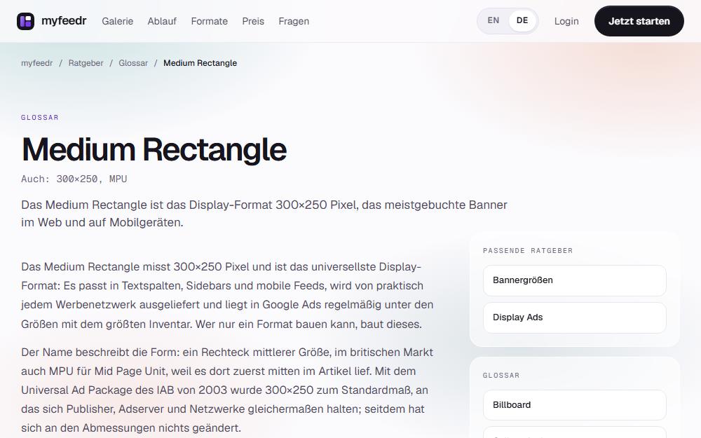Screenshot myfeedr.com/de/glossar/medium-rectangle