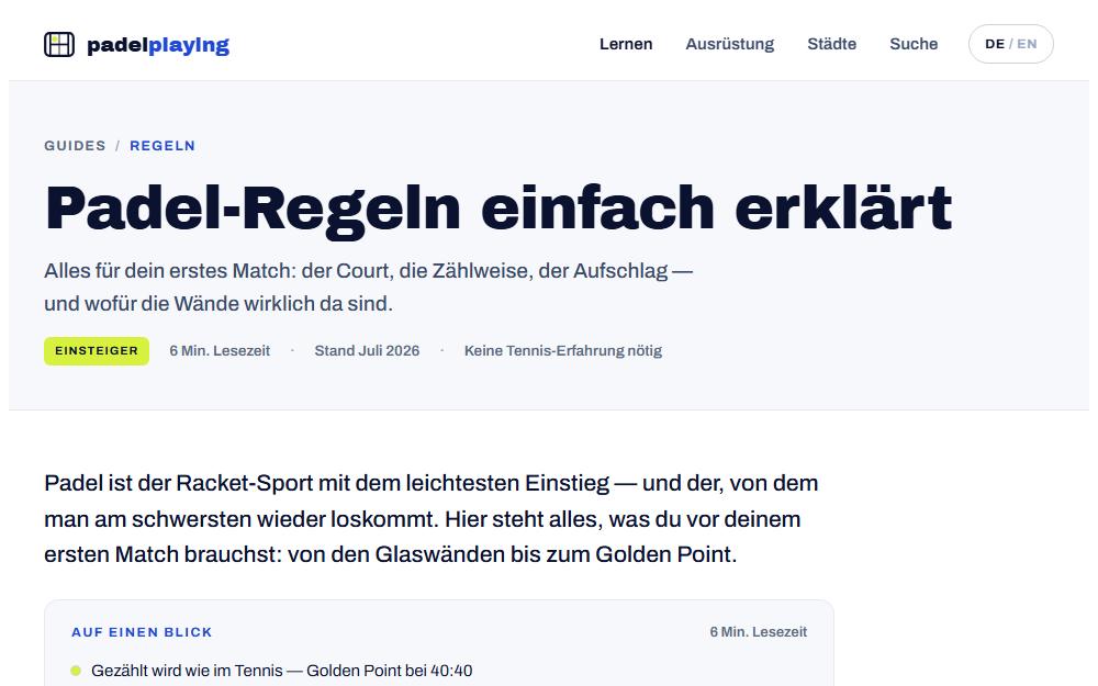 Screenshot padelplaying.com/de/padel-regeln am Desktop