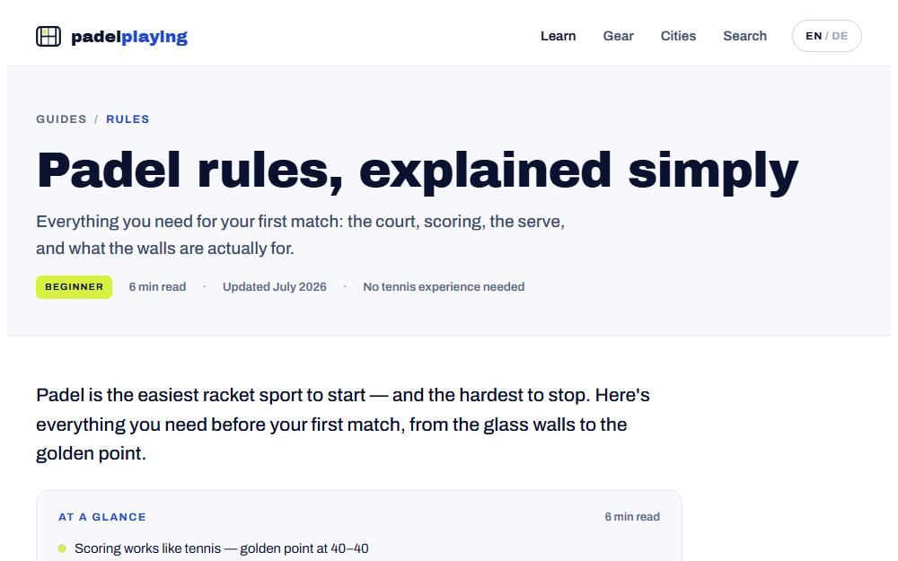 Screenshot padelplaying.com/padel-rules