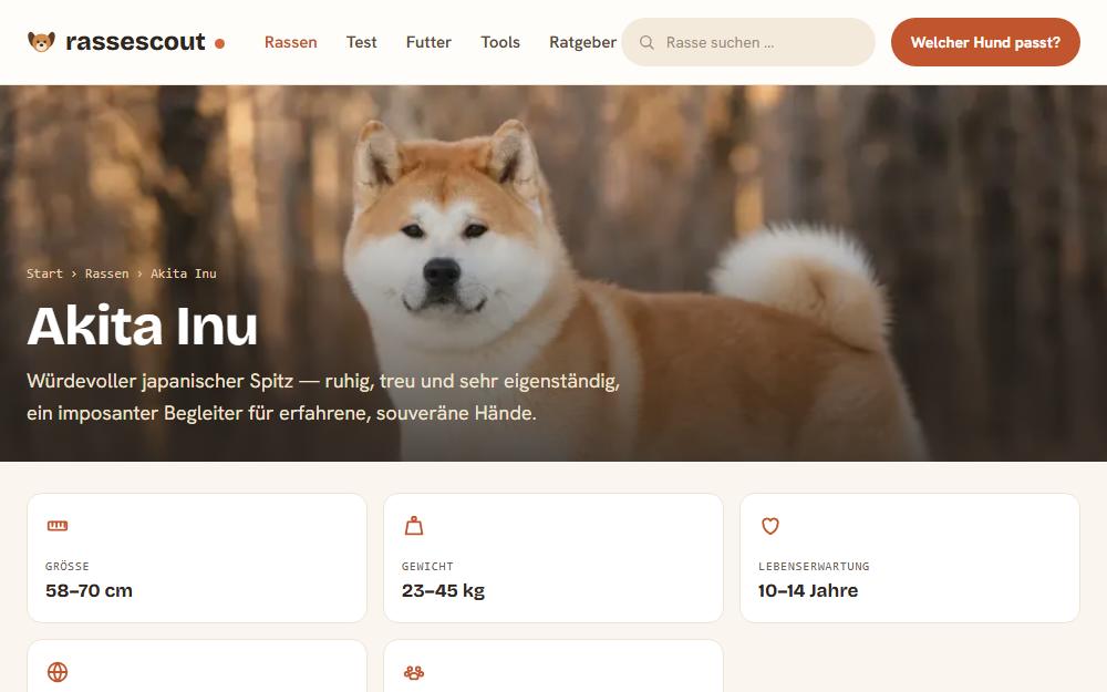 Screenshot rassescout.de/hunderassen/akita-inu