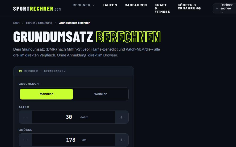 Screenshot sportrechner.com/grundumsatz-rechner