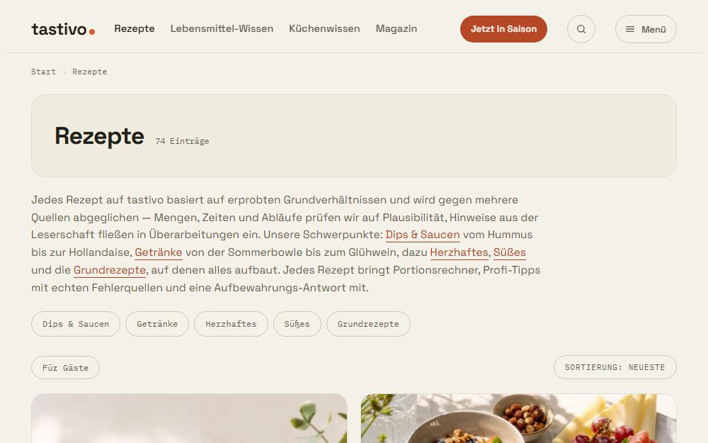 Screenshot tastivo.de/rezepte am Desktop