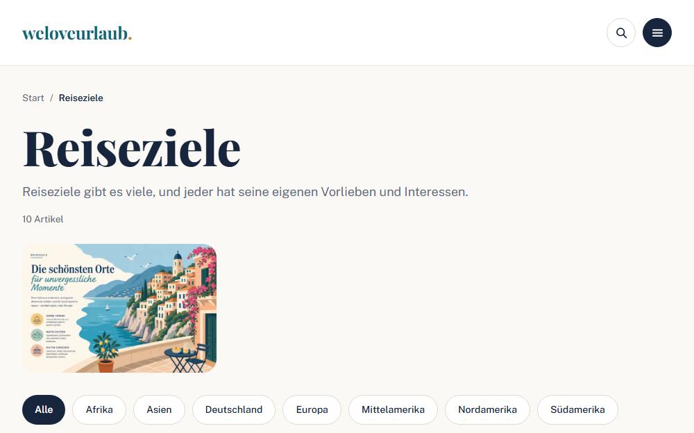 Screenshot weloveurlaub.de/reiseziele am Desktop