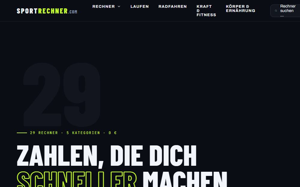 Screenshot of the website Sportrechner