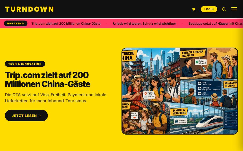 Screenshot der Startseite von TURNDOWN, Magazin